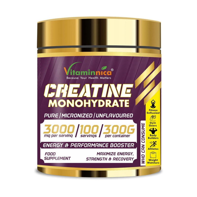 Vitaminnica 100% Pure Creatine Monohydrate Powder for Performance and Muscle Power |100 Servings, 300g