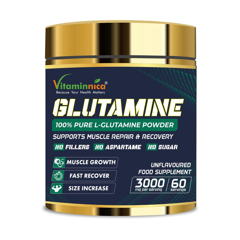 Vitaminnica Glutamine Powder- 100 Servings - Muscle Repair & Recovery | Unflavoured |