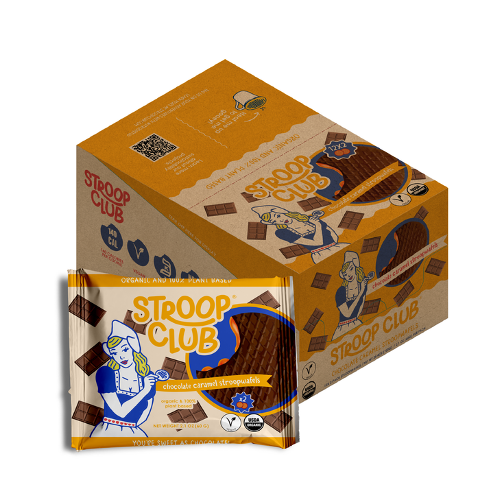 Stroop Club - Chocolate Caramel Plant Based and Organic Stroopwafels (box of 12x 2-pack - 24 total)