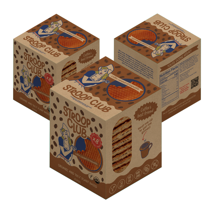 Stroop Club - Coffee Caramel Plant Based and Organic Stroopwafel 3x 8-pack (24 total)