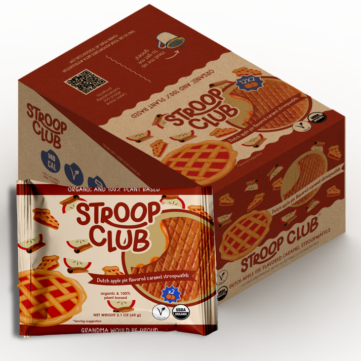 Stroop Club - Apple Pie Caramel Plant Based and Organic Stroopwafels (box of 12x 2-pack - 24 total)