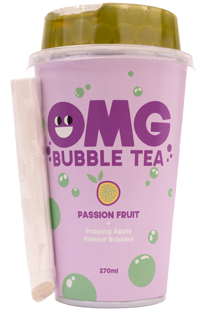 OMG Bubble Tea - Passion Fruit Green Tea with Popping Apple Bubbles