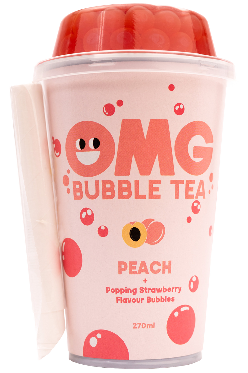 OMG Bubble Tea - Peach Black Tea with Popping Strawberry Bubbles