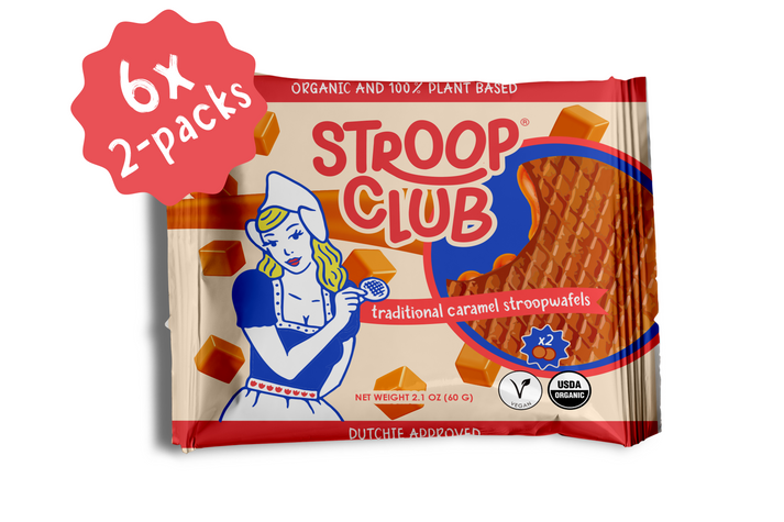 Stroop Club - Traditional Caramel Organic and Plant Based Stroopwafel 6x 2-pack (12 total)