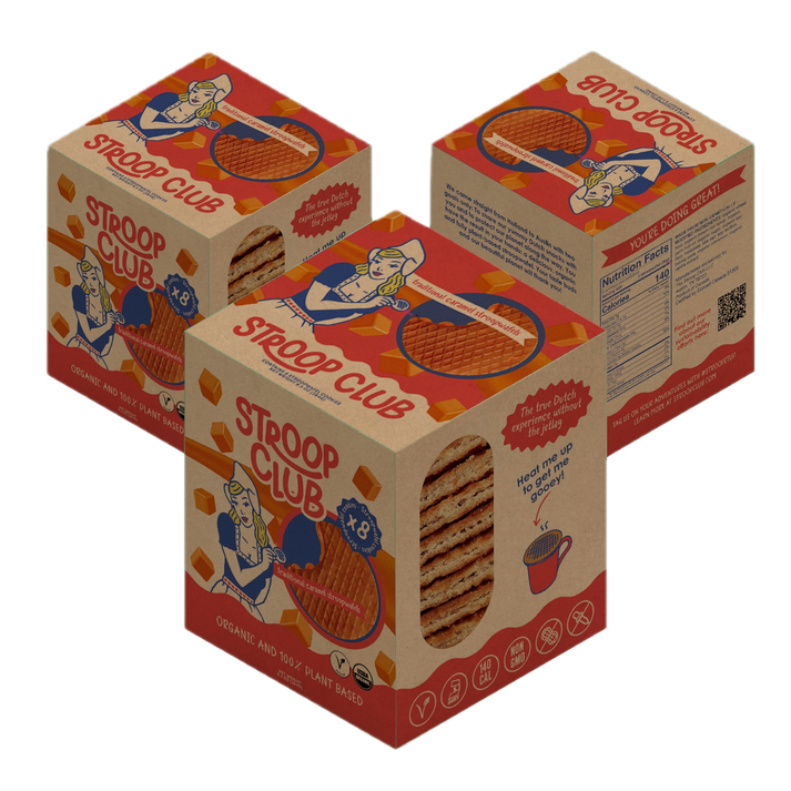 Stroop Club - Traditional Caramel Plant Based and Organic Stroopwafel 3x 8-pack (24 total)