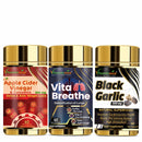 Body+Lungs Detox Bundle- Vitaminnica Apple Cider Vinegar & Curcumin+ Vita Breathe+ Black Garlic- 180 Capsules